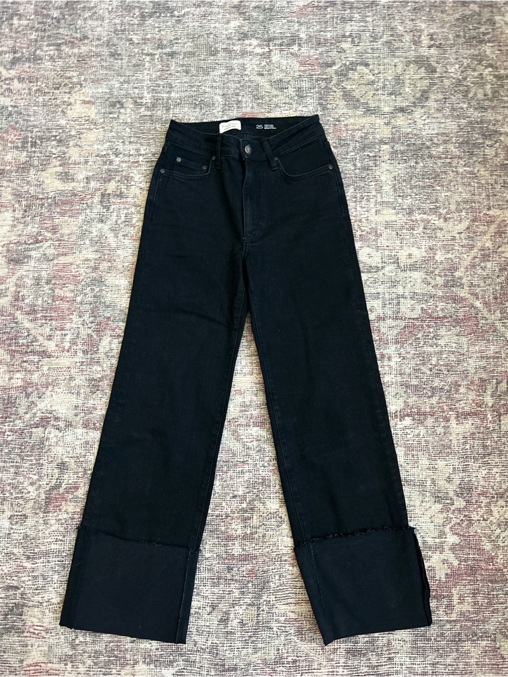 Pilcro Black Wide-Leg High-Rise Jeans with Cuffed Hem